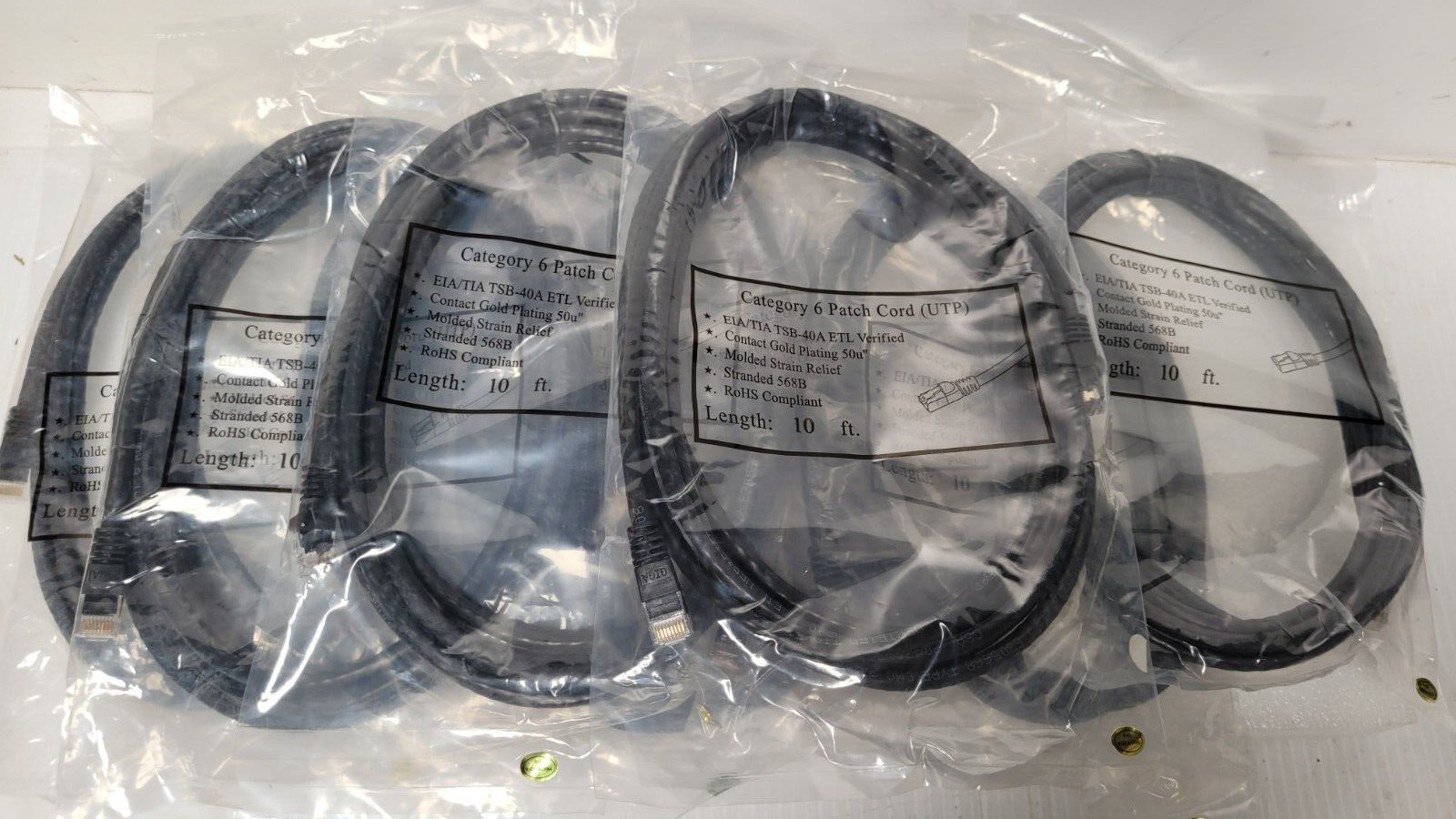 Lot of 10 CAT6 Patch Cord UTP EIA/TIA TSB 40A Contact Gold Plated 50u 10 FT BLCK
