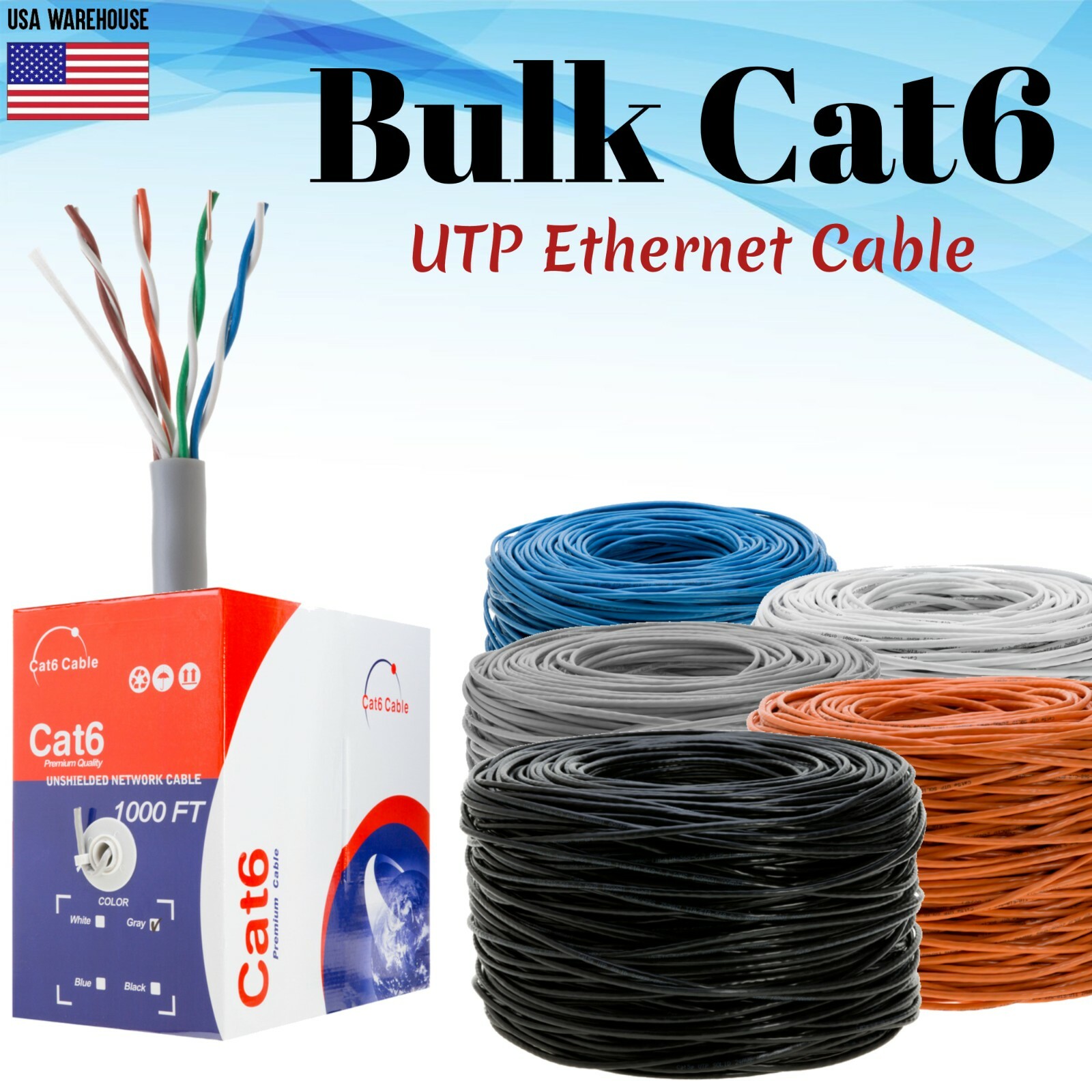 PREMIUM CAT6 500ft 1000ft UTP Bulk Ethernet Cable Solid Network Wire RJ45 23 AWG