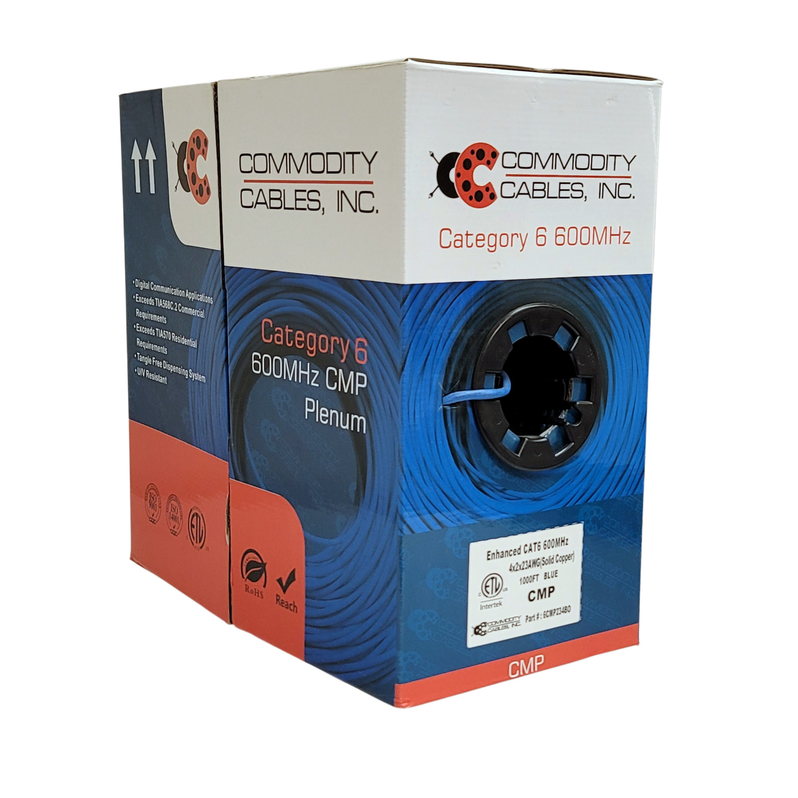 1000FT CAT6 Blue Plenum UTP Ethernet Cable CMP 23AWG 600MHz Solid Bare Copper
