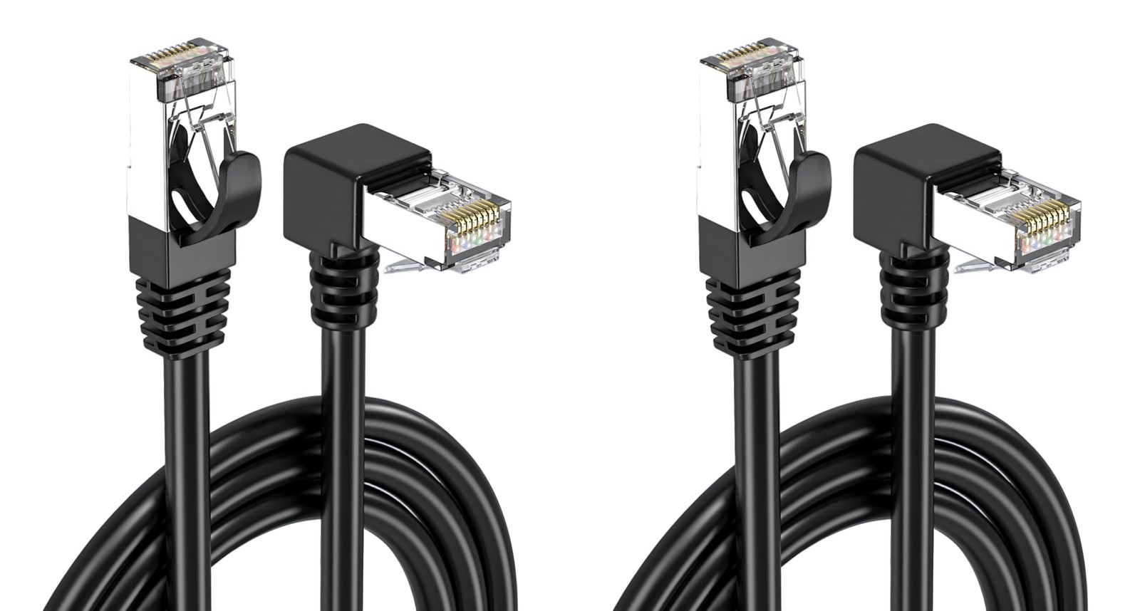 2 PCS 4.8FT 90 Degree Right Angle UP CAT6A RJ45 LAN Patch Cord Black
