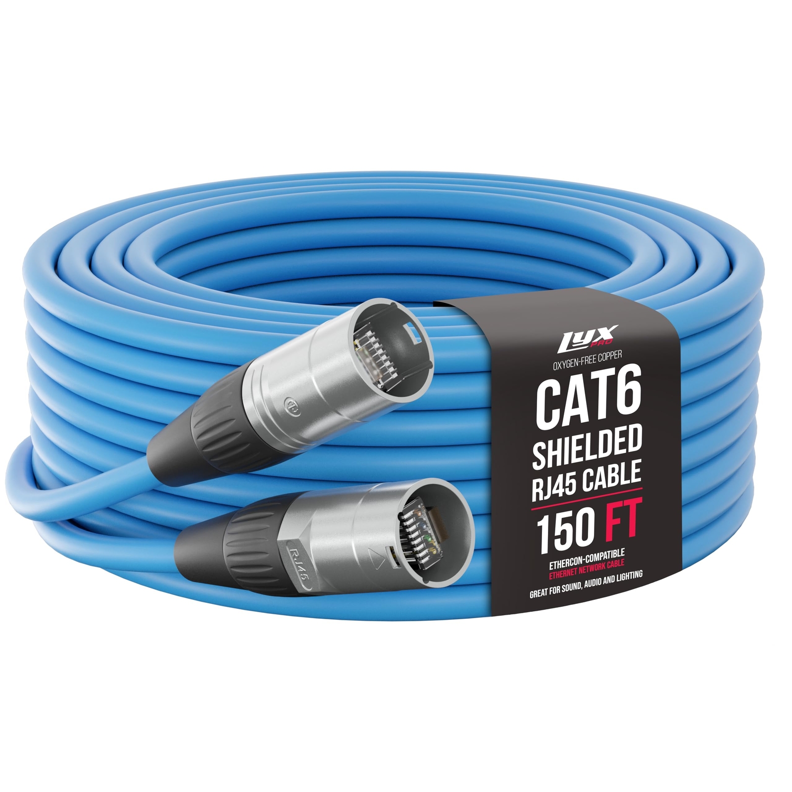 LyxPro CAT6 Shielded Ethercon RJ45 Xlr Cable – Male to Male, 150 feet, Blue