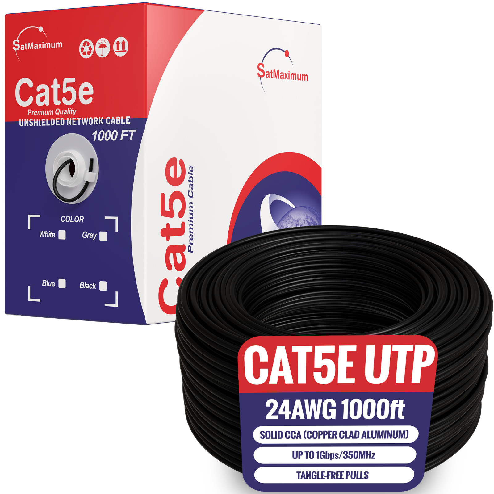 1000ft CAT5e Cable Solid Wire 24AWG Box Cat5 Ethernet Network RJ45 UTP FTP Bulk