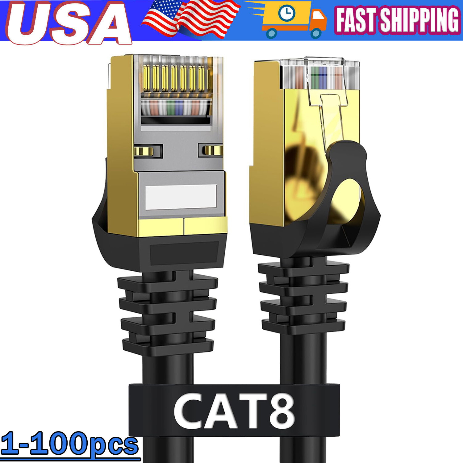 Cat 8 Ethernet RJ45 Cable Super Speed 40Gbps Patch LAN Network Gold Plated Lot