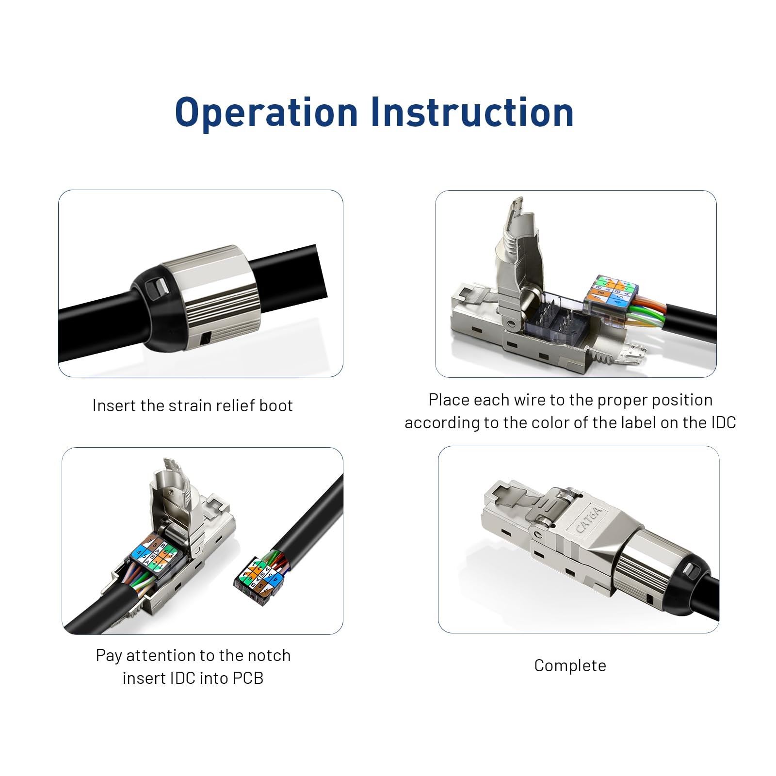 12 PCS Cat 6A RJ45 Connector Tool Free Shielded Fits AWG 2224 Cat5e/6/6a