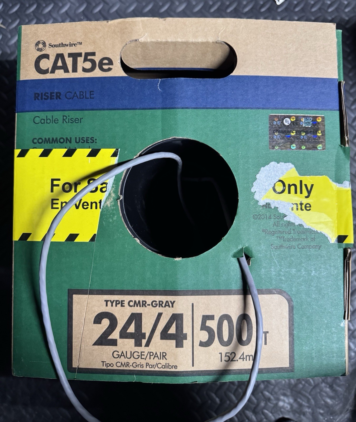 Southwire 500 ft. Gray 24/4 Solid CU CAT5e CMR (Riser) Data Cable