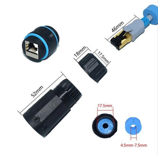 IP68 Waterproof RJ45 Ethernet Outdoor LAN Cable Connector – Cat6