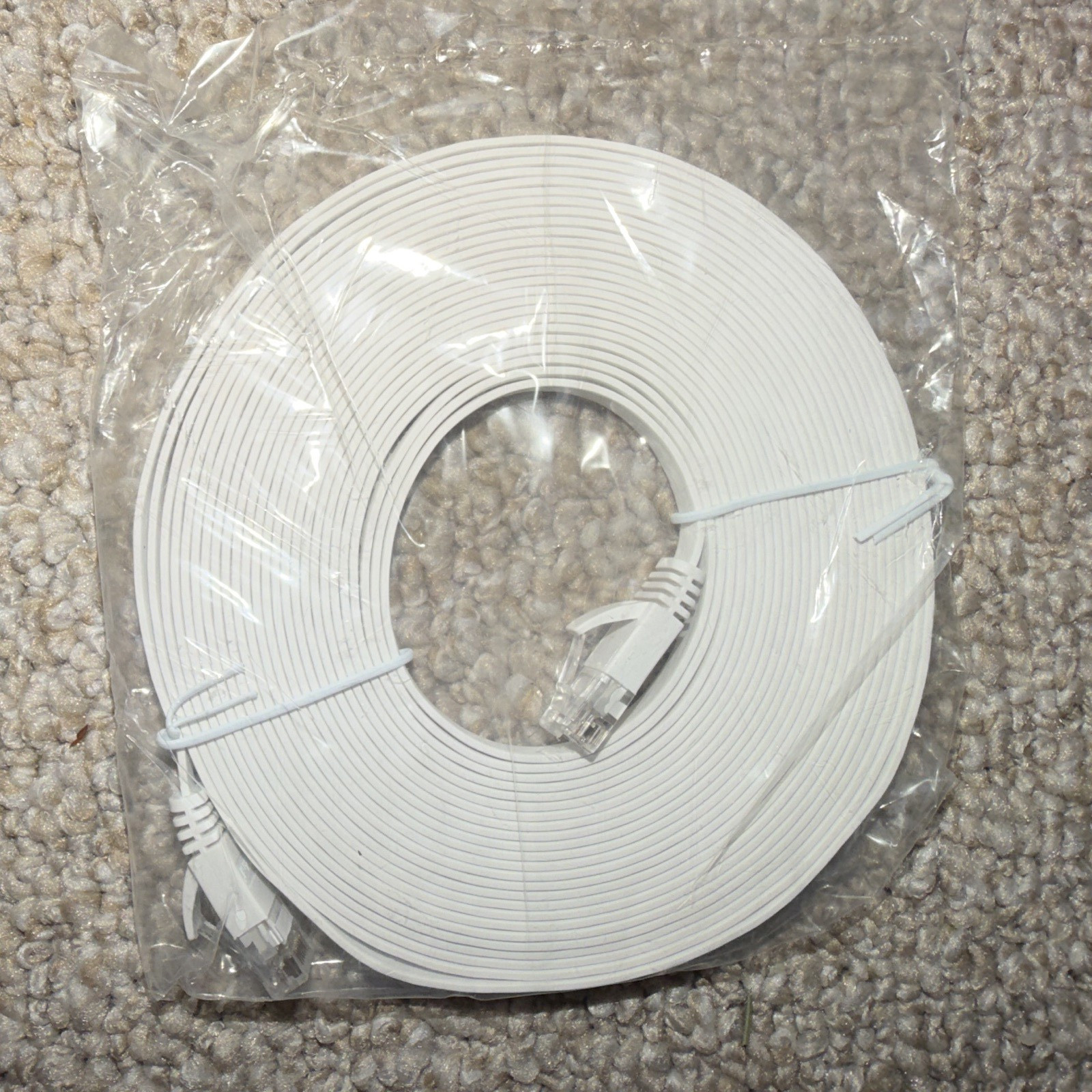 Cat 6 Flat Ethernet Patch Cable 25 ft White RJ-45 Male to Male