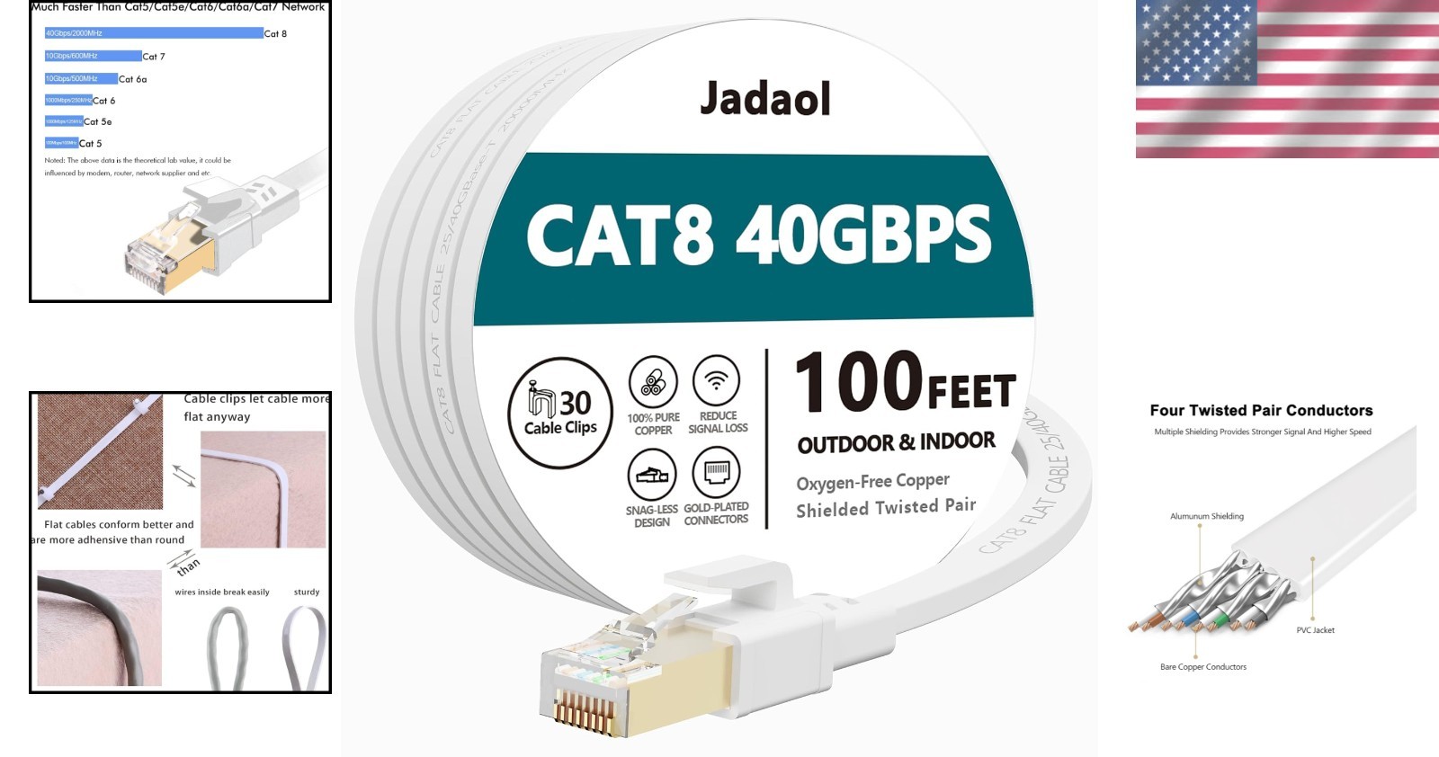 Cat 8 Ethernet Cable 100ft High-Speed Network Cable