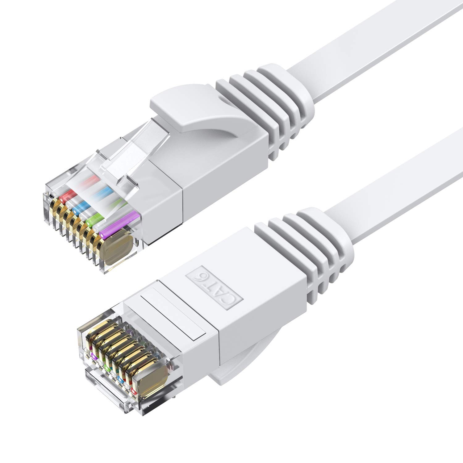 BUSOHE Cat6 Ethernet Cable 30 FT White, Cat-6 Flat RJ45 Computer Internet LAN Ne