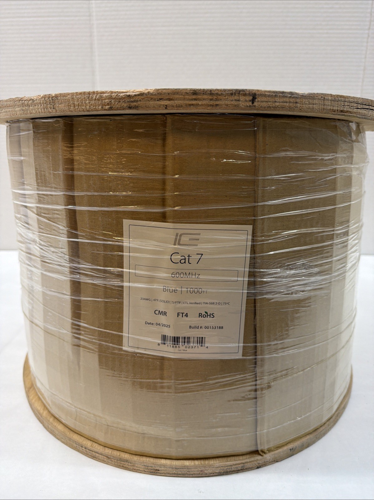 ICE Cat 7 23AWG 600MHz 4PR Blue Shielded w/ Foil Twisted Pairs 1000ft – New