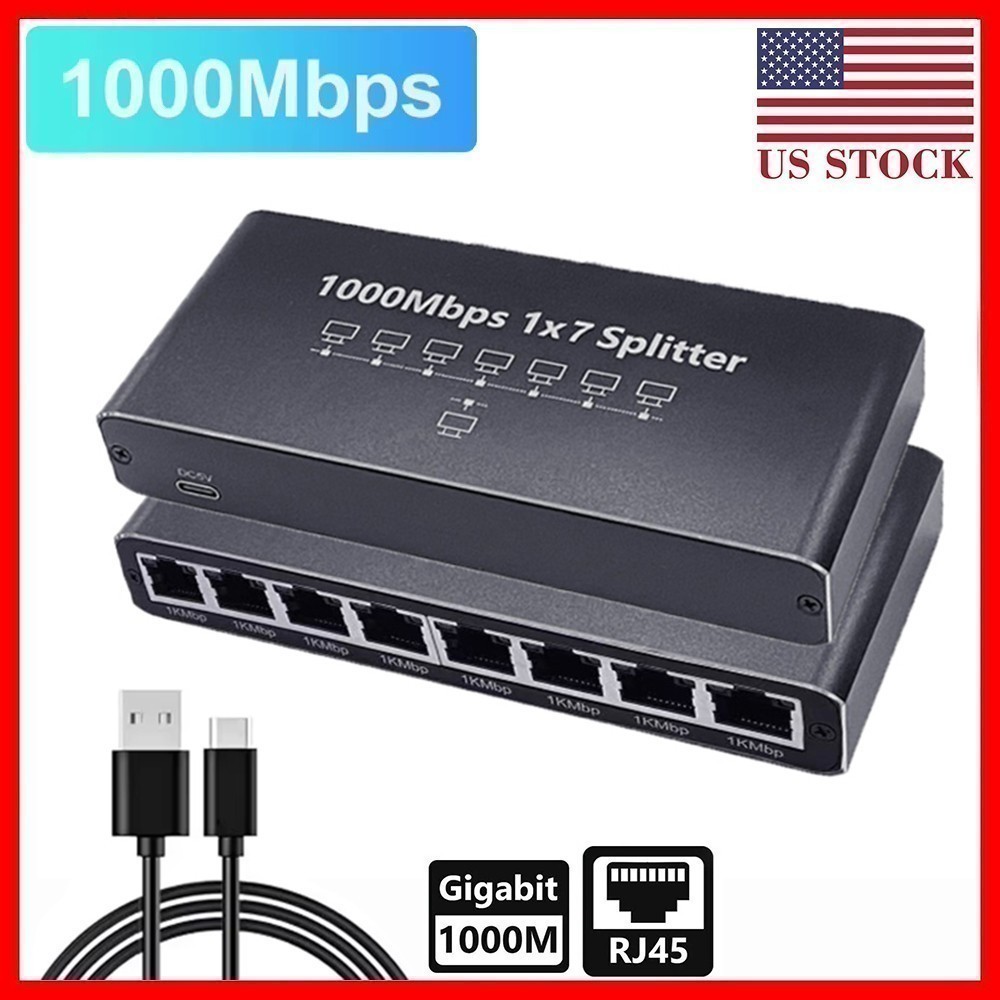1000Mbps Gigabit Ethernet Switch 7 Port, RJ45 LAN Desktop Network Splitter Hub