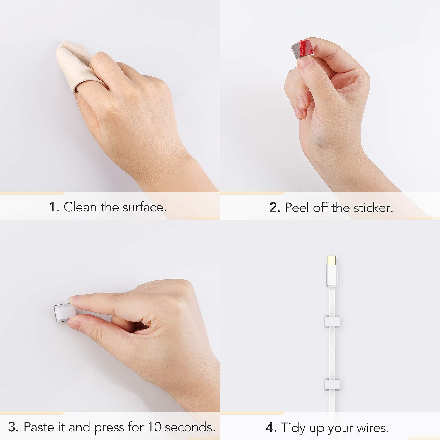 Sticky Cable Clips – 100 PCS for Flat & Round Cables, No Residue Hassle