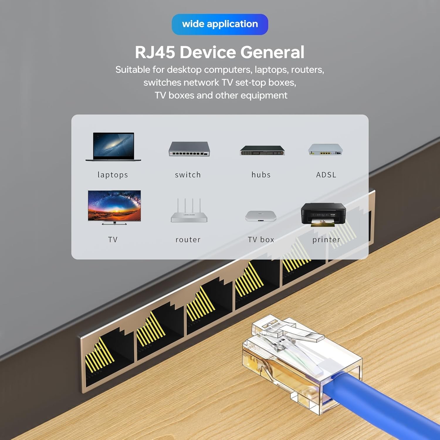 100-Pack RJ45 Pass Through Connector Cat6 UTP Direct Burial Gold Plated Ends