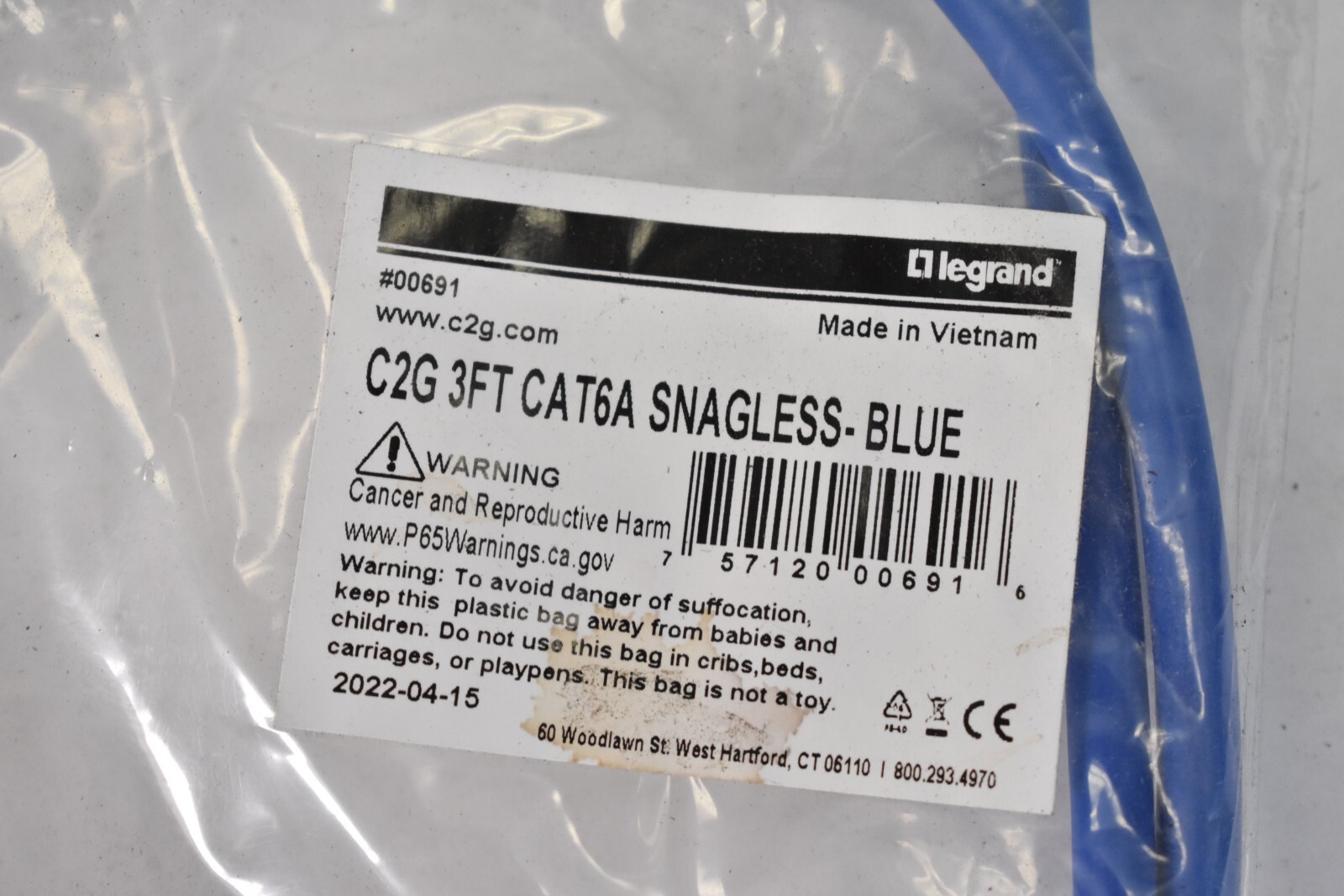 Lot of 5 LeGrand C2G 3′ Cat6A Snagless Blue Network Patch Cables Unshielded UTP
