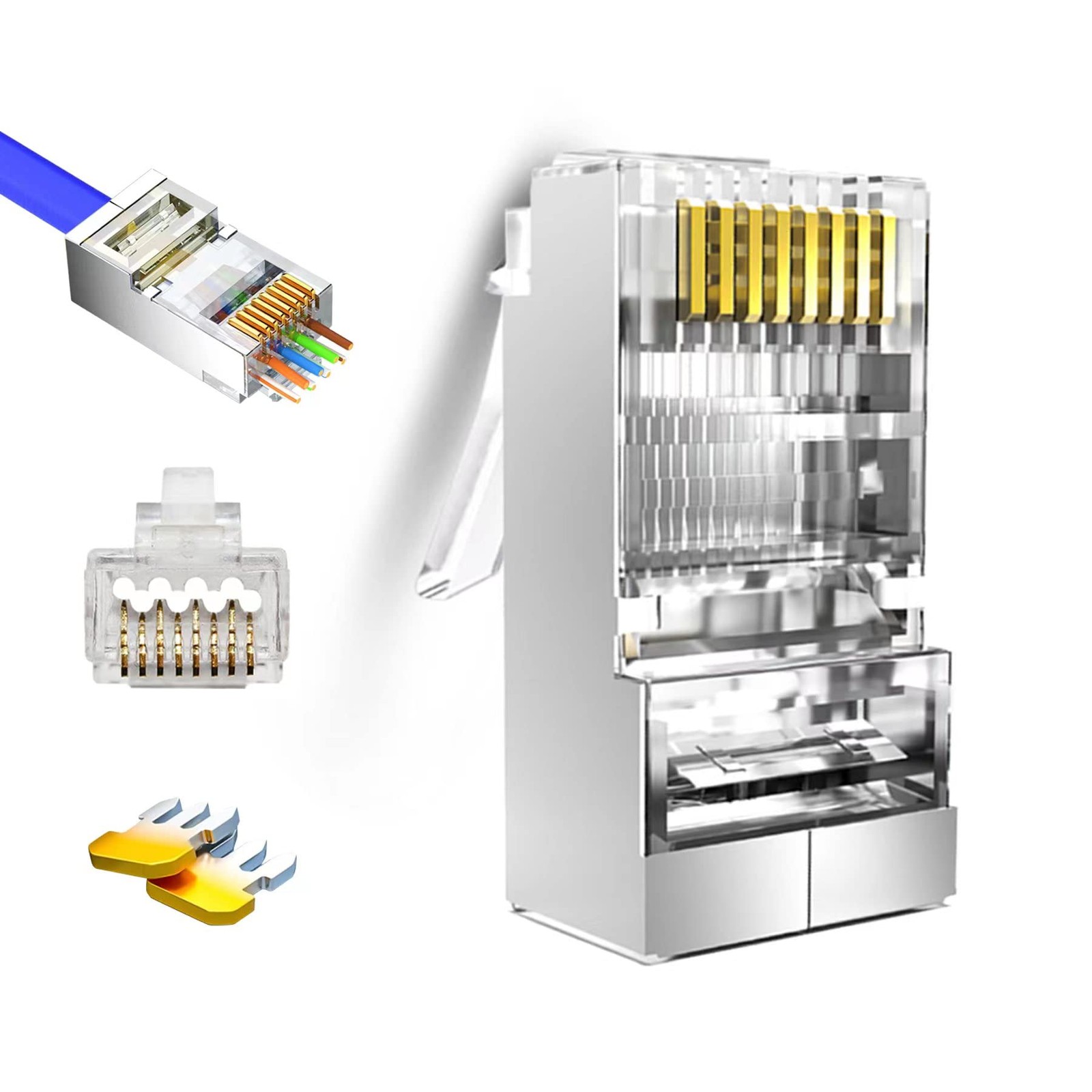 20Pack Pass Through Cat6 Shielded RJ45 Connectors, Gold Plated Cat6a RJ45 Con…