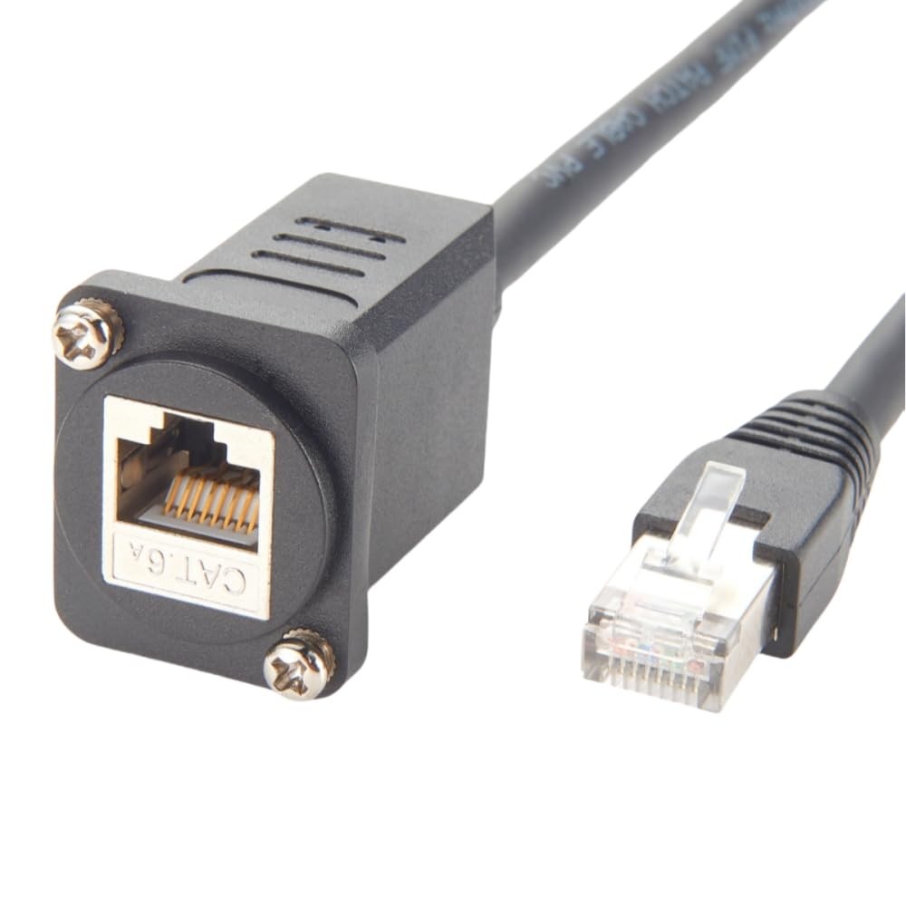D Series Panel Mount RJ45 Cable Shielded CAT6A Male To Female 0.3M/1FT
