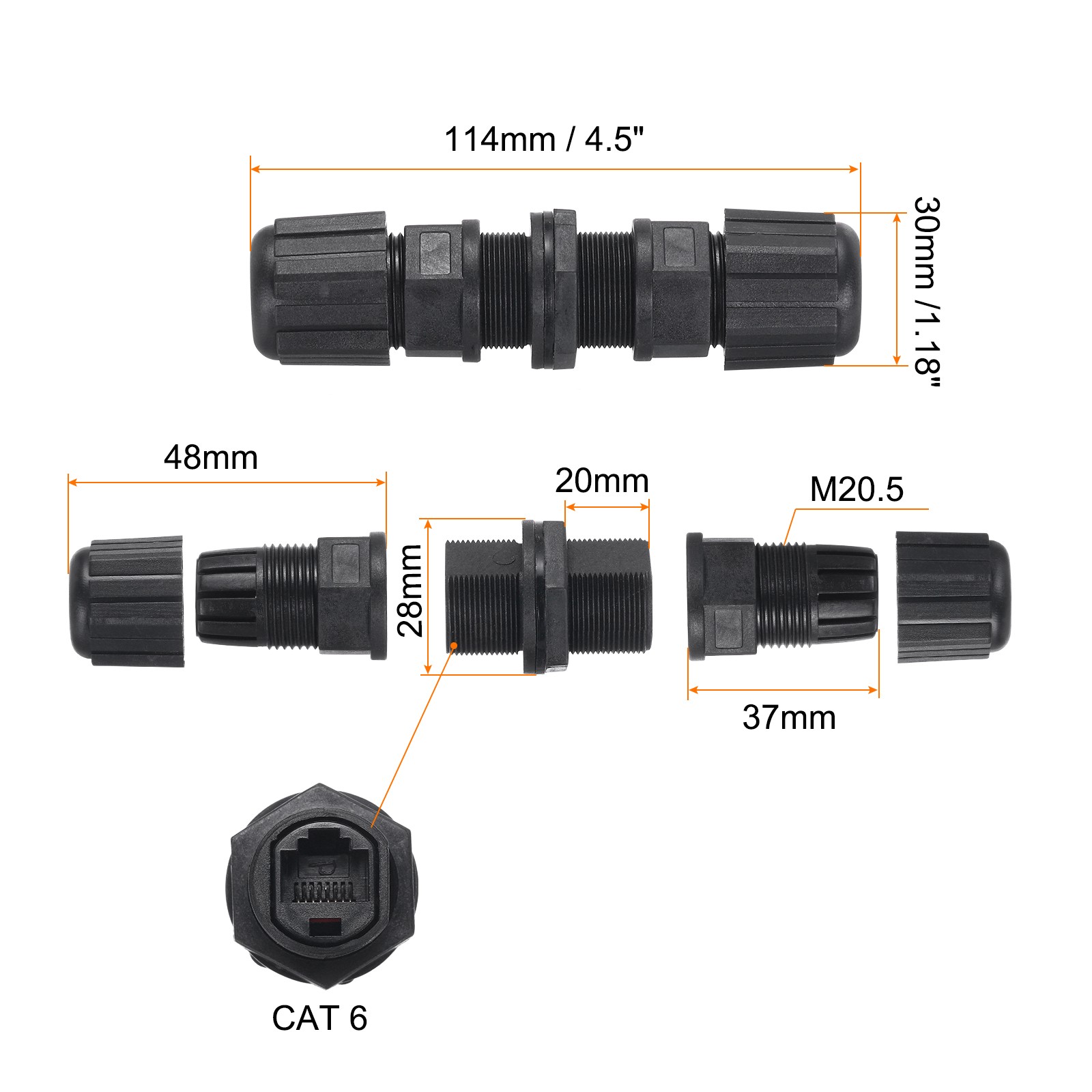 5PCS Waterproof RJ45 Coupler Dual Head IP67 Ethernet LAN Cable Connector