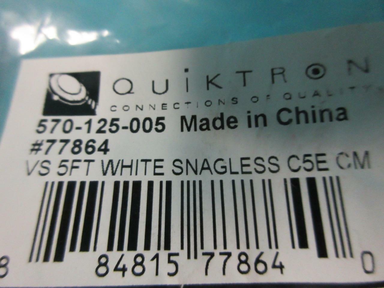 LOT OF 9 NEW QUICKTRON #77864 5 FT WHITE BOOTED CAT5E 350MHZ ROHS 570-125-005