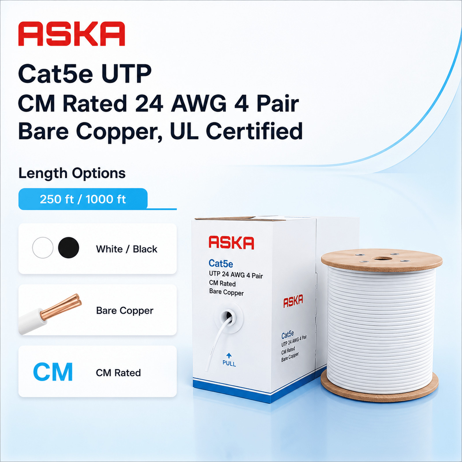 ETHERNET OUTDOOR DIRECT BURIAL LAN CABLE UTP CAT 5E 24AWG SOLID BARE COPPER