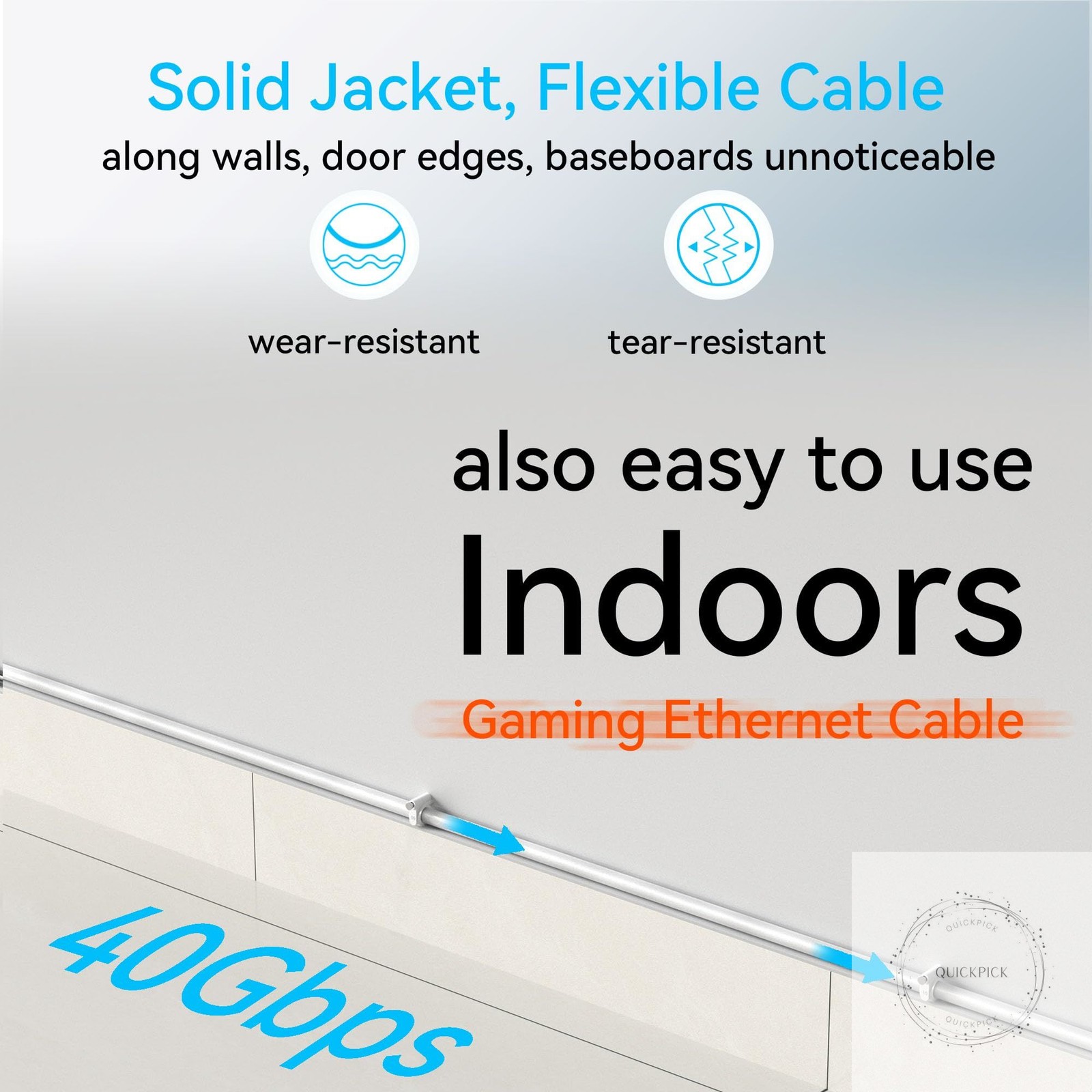 Cat 8 Ethernet Cable Slim 100ft Outdoor&Indoor, Pure Copper Cat8 Internet Cable