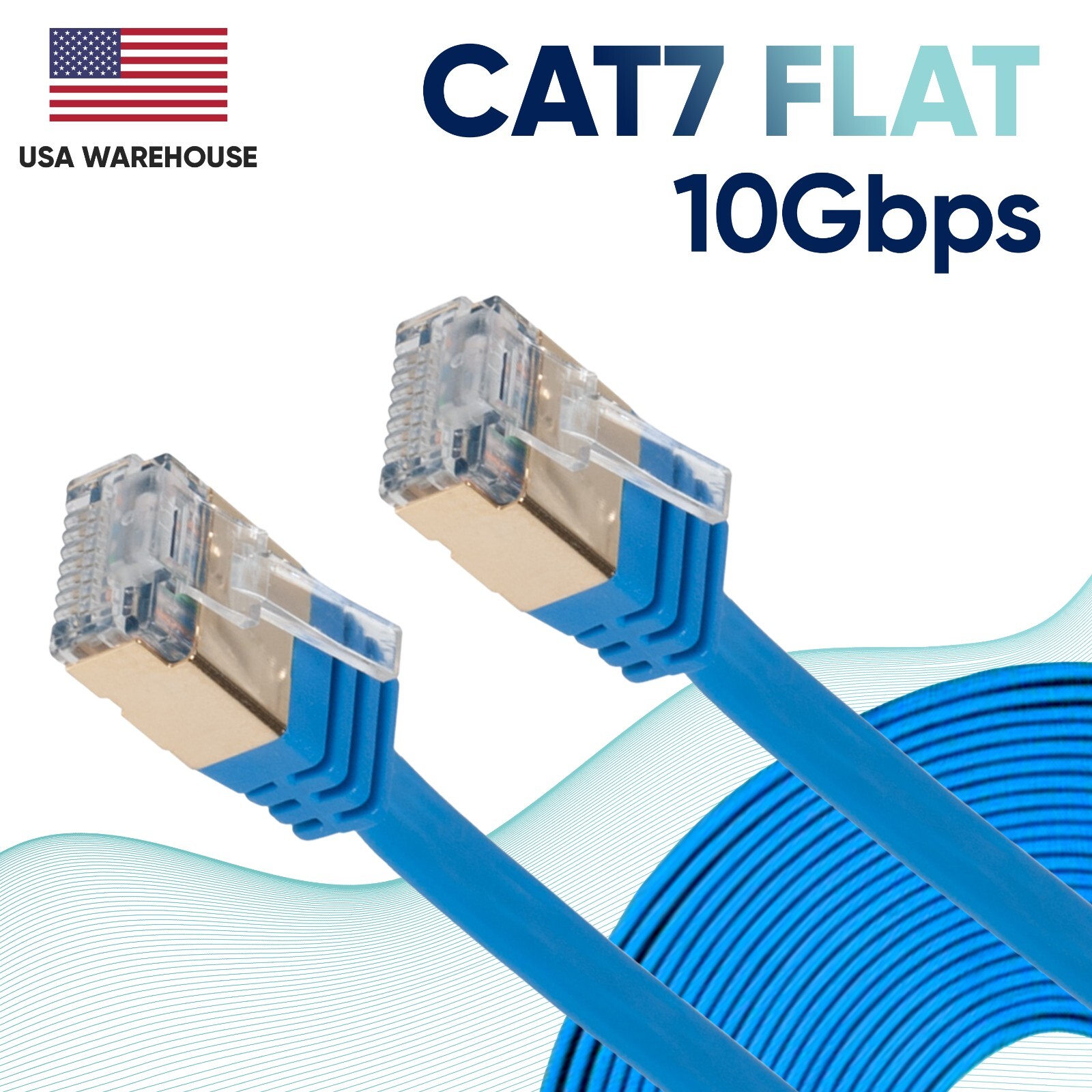 CAT7 Flat Ethernet Cable 10Gbps Network Cord 6 10 20 25 30 50 75 100 Lot Blue