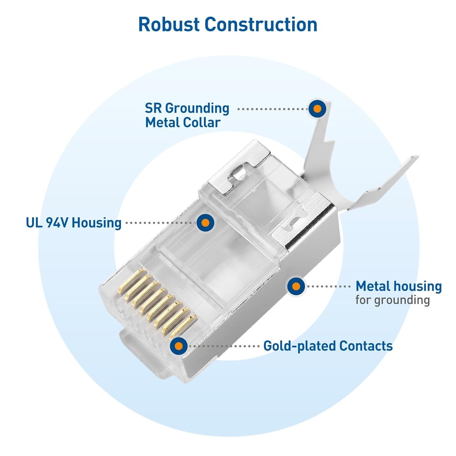 20-Pack Shielded Cat8 RJ45 Pass-Through Connectors, 23-24AWG