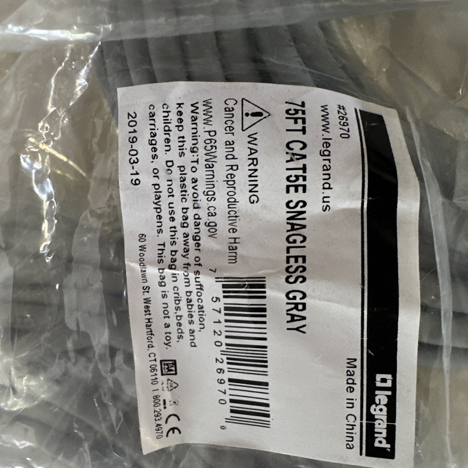 (3) 100’ (1) 75’ (1) 200’ CAT5e RJ-45 Male to Male Ethernet Patch Cable Snagles