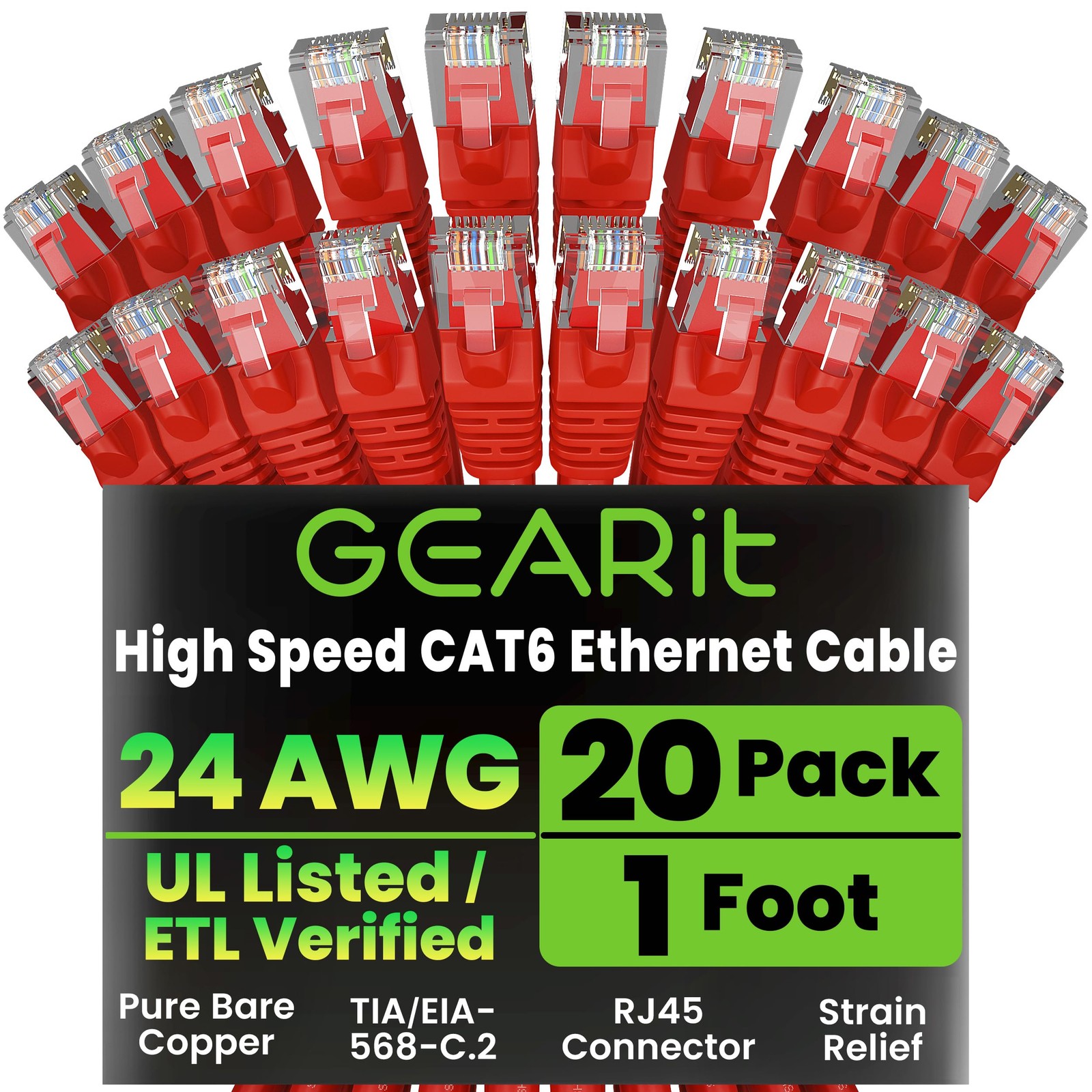 Cat 6 Ethernet Cable (20-Pack 1 Foot) Cat6 Network Patch, 10Gbps, RJ45, Snagl…