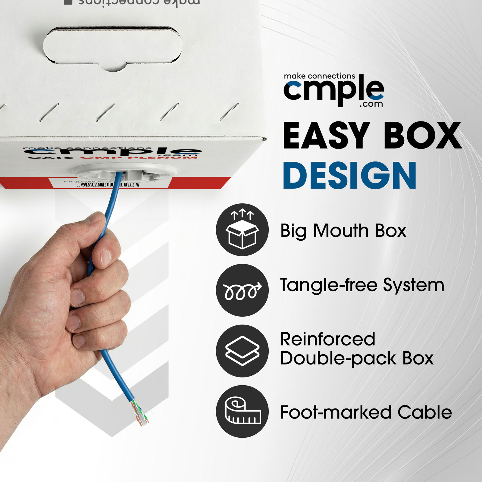 Cat6 Plenum Cable 1000ft CMP 23AWG Solid UTP 550MHz Bulk Ethernet Pull Box