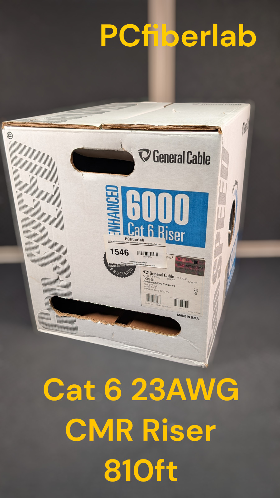 General Cable GenSPEED 6000 Riser Cable Cat 6 23 AWG CMR Gray 810ft