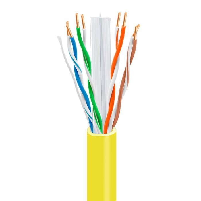 Bulk Cat 6 1000ft Cable Solid Plenum CMP Rated 550 Mhz 23 Awg Cable Yellow