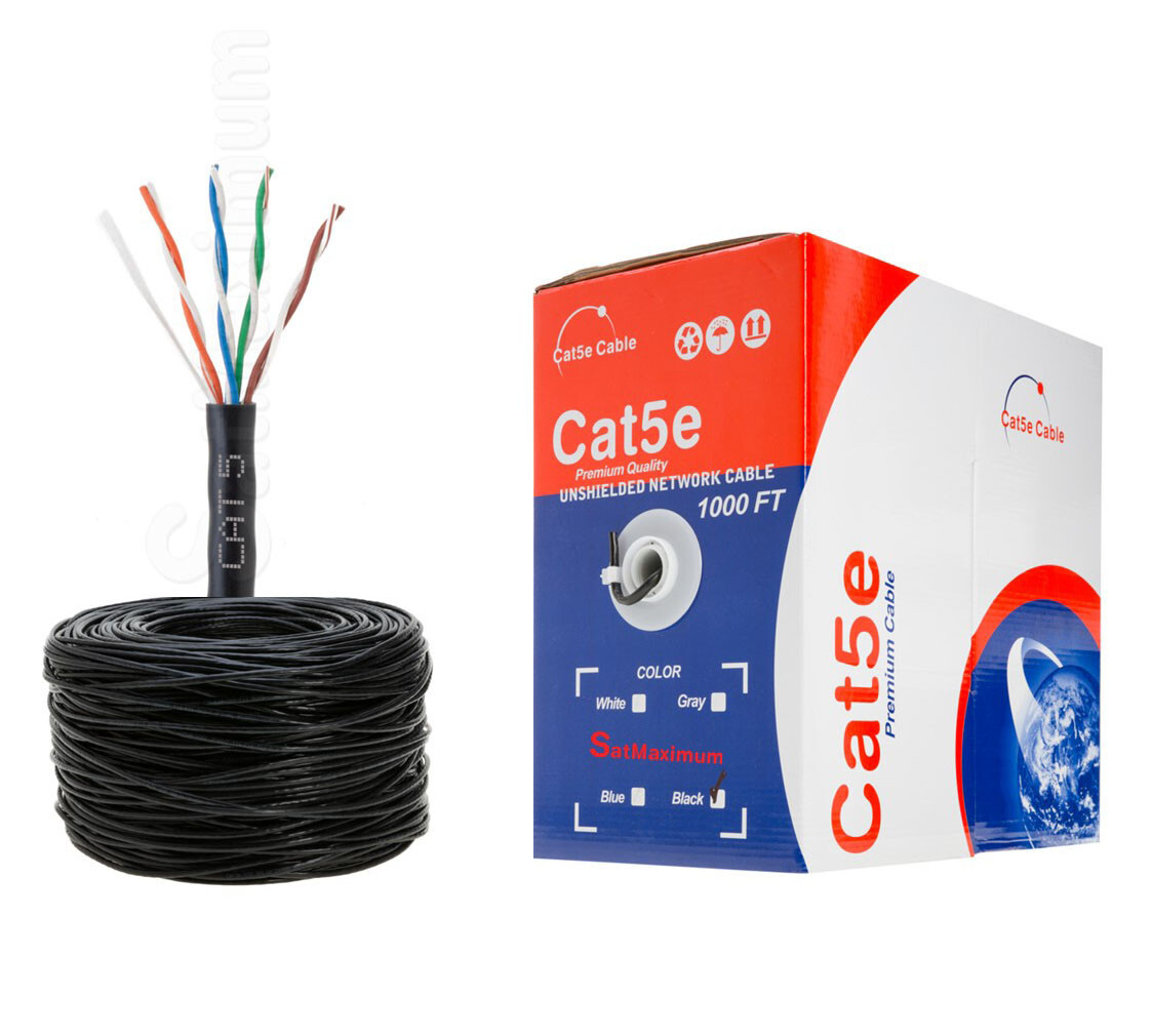 1000FT CAT5e UTP Ethernet Network Cable Black 24AWG CCA Solid Bulk Wire Pull Box