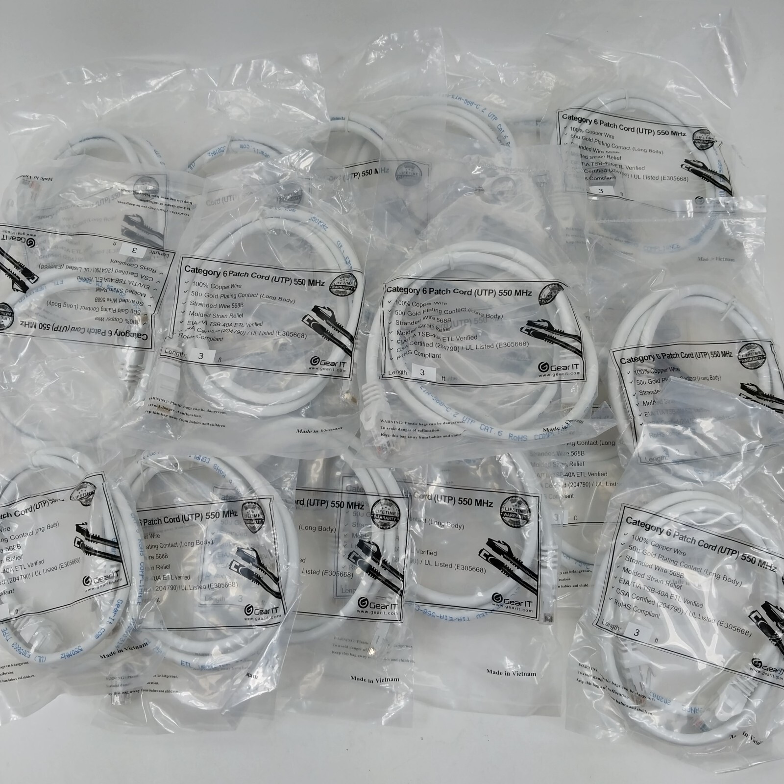 GearIT 20 Pack Cat 6 Ethernet Cable Cat6 Patch Cables 3 Feet 550 MHz Copper Wire