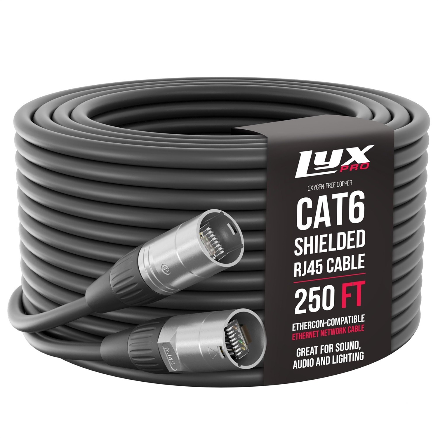 LyxPro 250ft Shielded CAT6 Ethercon RJ45 Cable Pro Audio Lighting Cable, Black