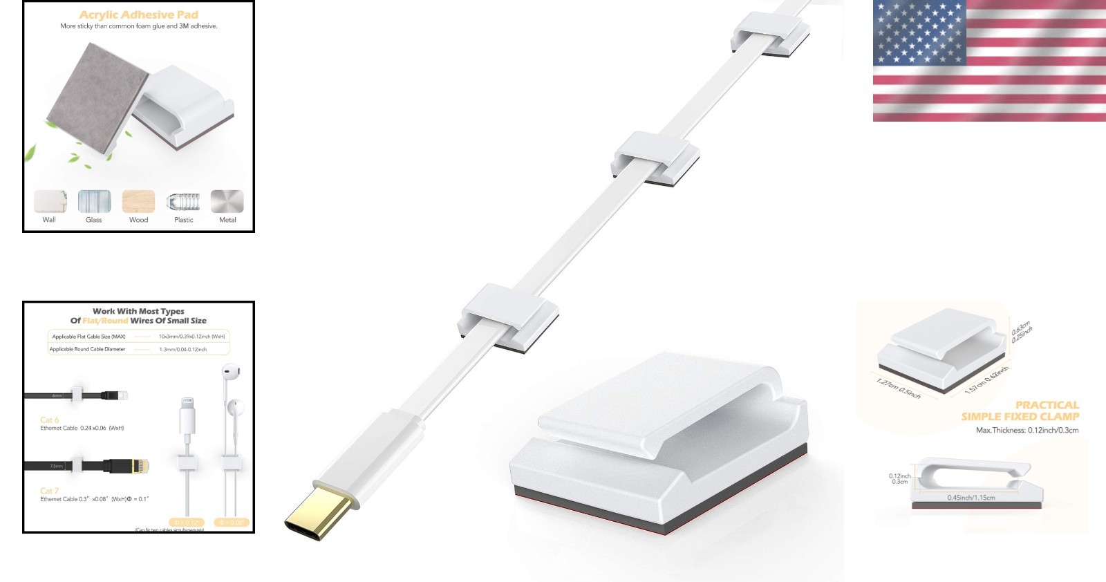 Sticky Cable Clips – 100 PCS for Flat & Round Cables, No Residue Hassle