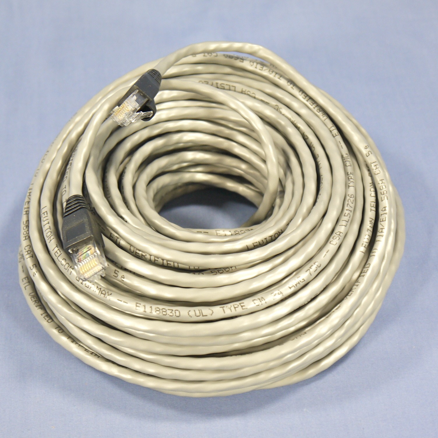 Leviton 5G455-100G Gray Cat5e 100ft Ethernet Cable Data Patch Cord Network Boot