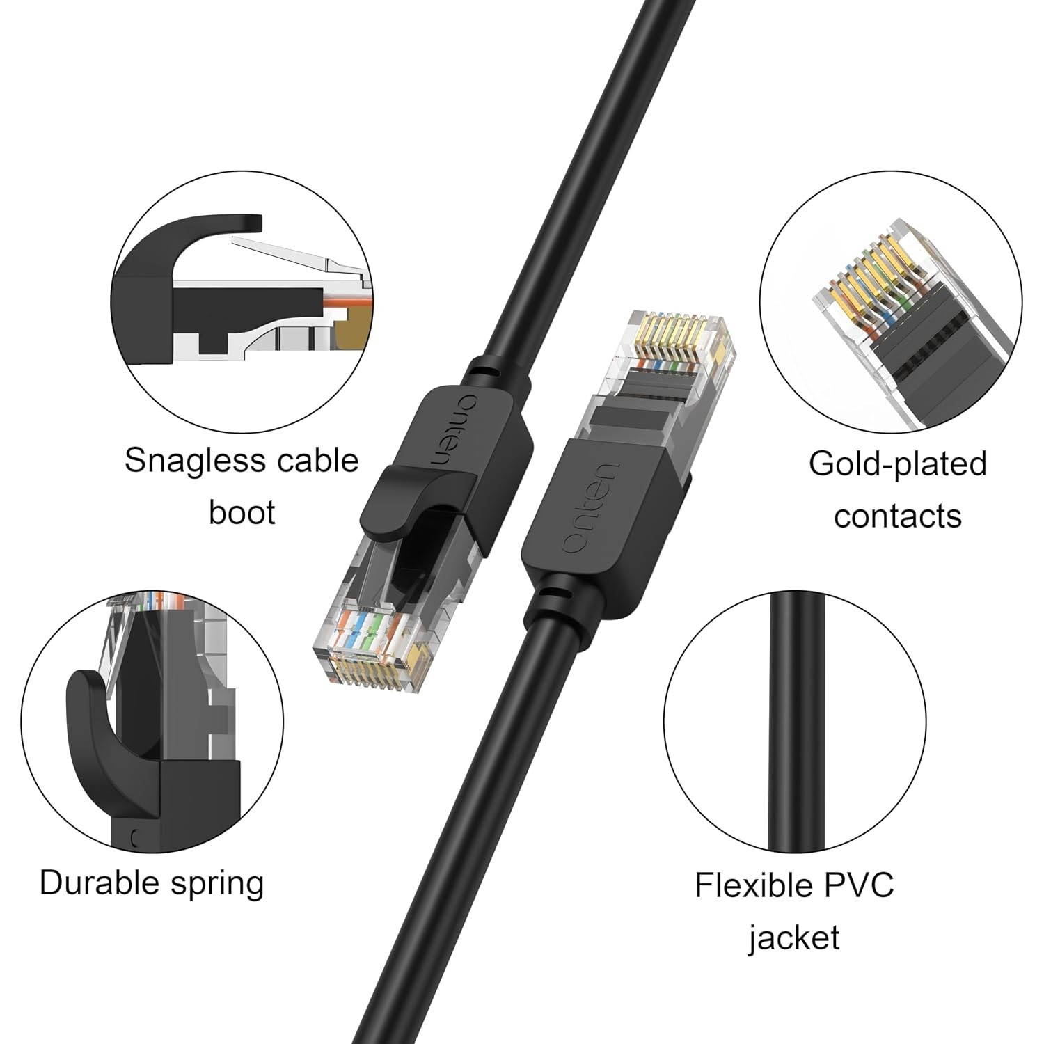 Durable Cat 6 Ethernet Cable 6ft, 5-Pack, Compatible with Computers & Printers