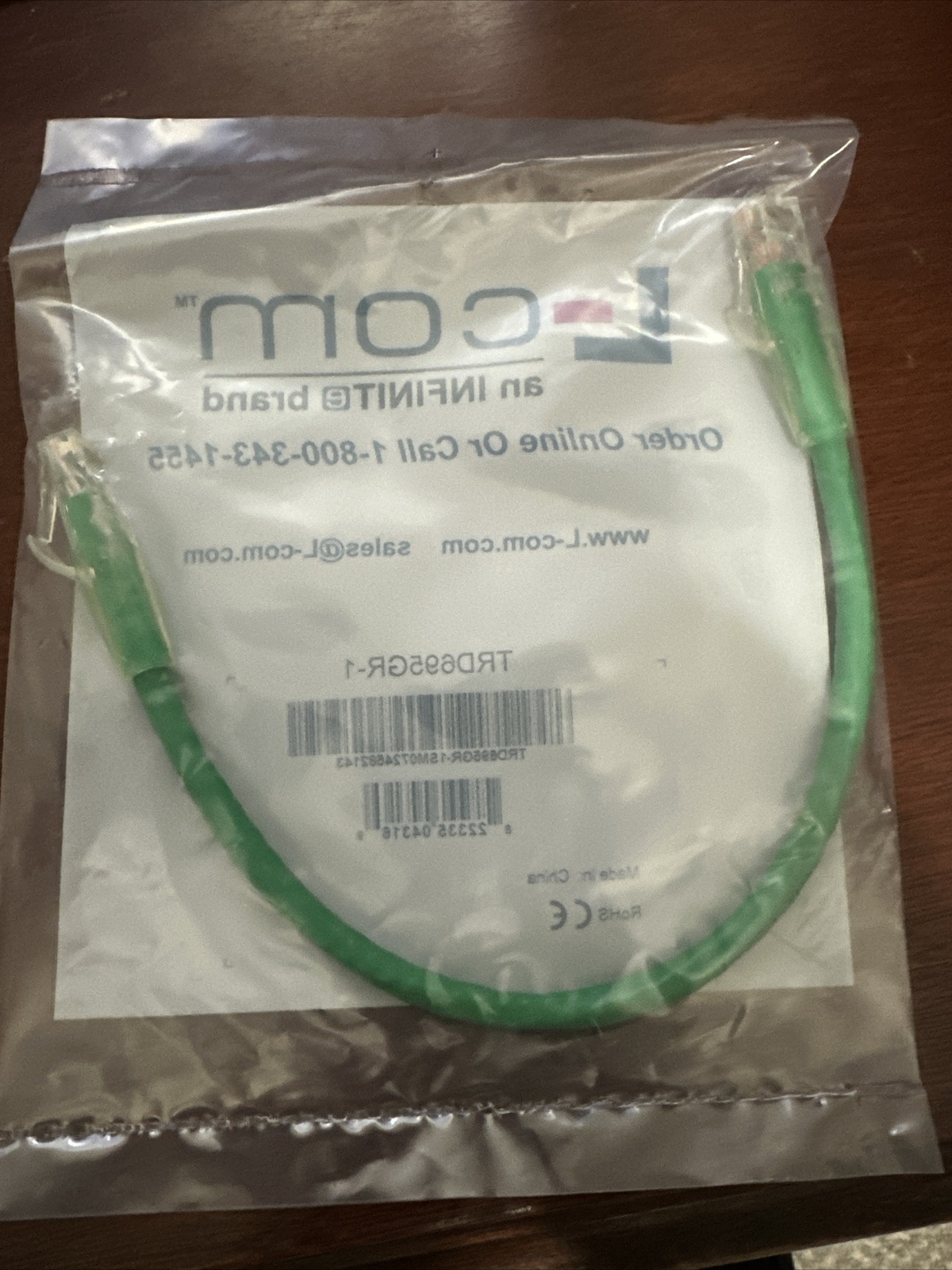 L-Com Premium Cat 6 Cable, RJ45 / RJ45, Green 1.0 ft