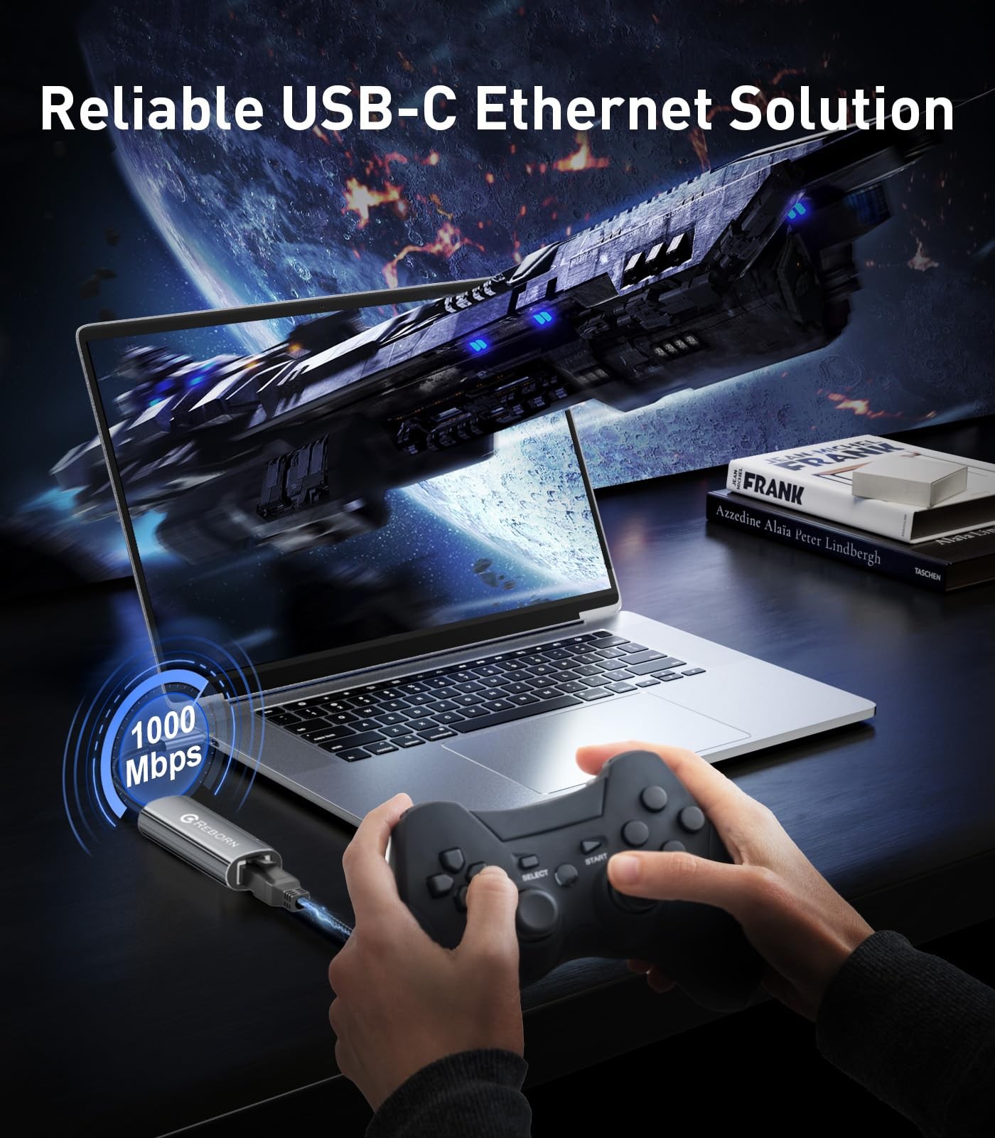 Reborn USB C to Ethernet Adapter, Type-C (Thunderbolt 3/4) RJ45 Silver