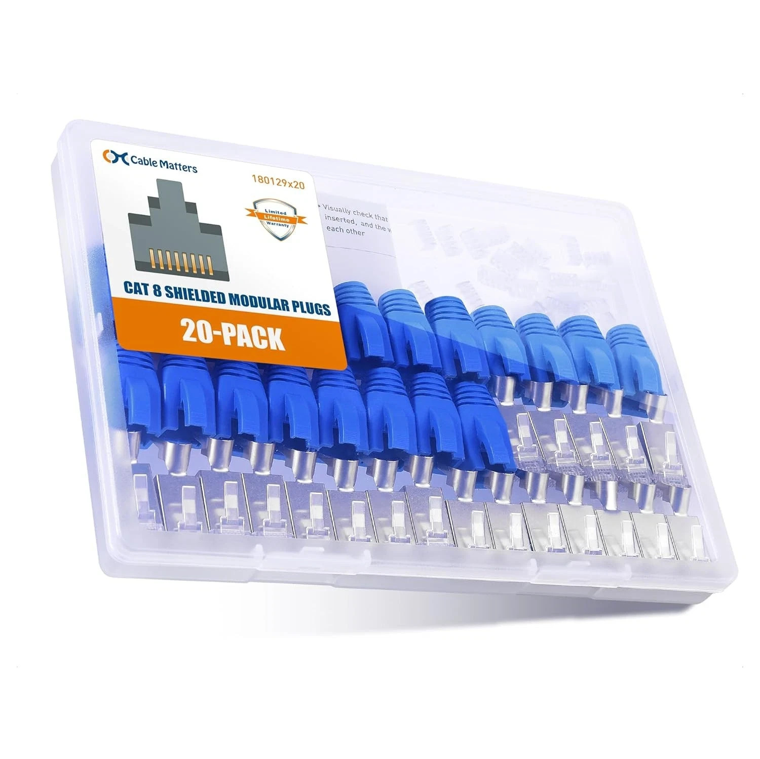20-Pack Shielded Cat8 RJ45 Pass-Through Connectors, 23-24AWG