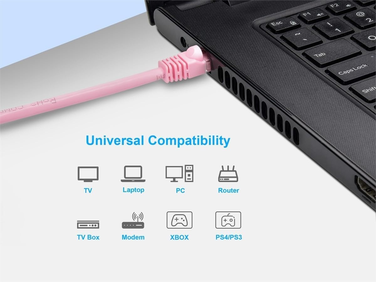 5 Foot Snagless Pink Cat6 Ethernet Cable – 24AWG, Pure Copper for Enhanced Speed