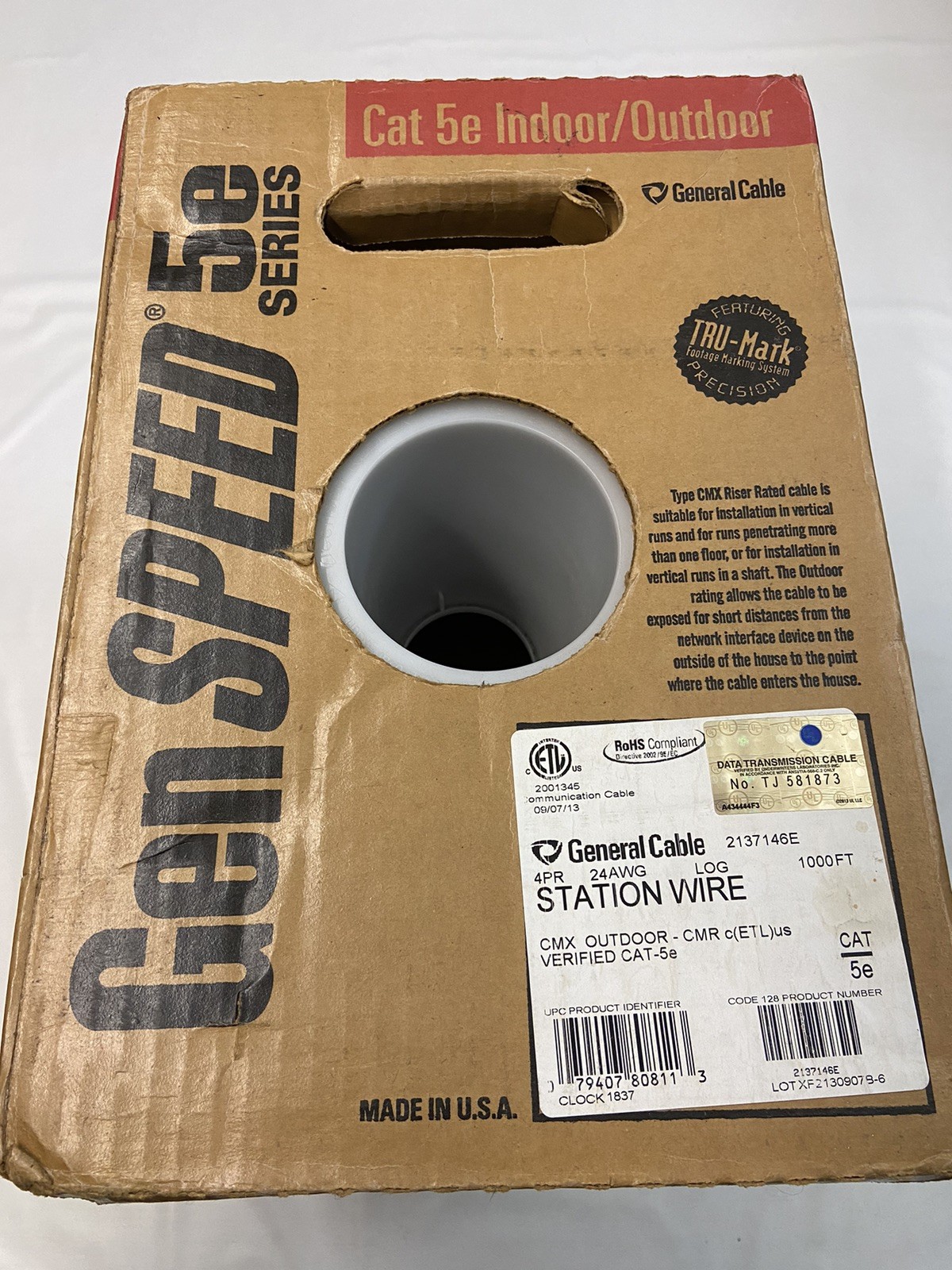 GENERAL CABLE GenSPEED 5e Series CMC Indoor/Outdoor CMR Cable 1000FT