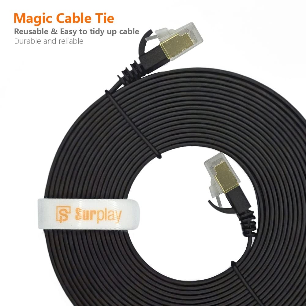 Cat7 3FT-5Pack Ethernet Cable Flat-Black-10Gbps High Speed Ultra Slim Network…