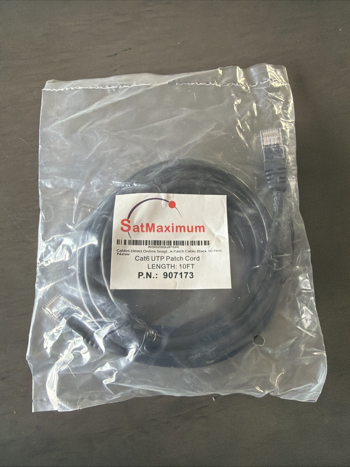 Satmaximum Cat6 UTP Patch Cord 10FT 907173 Black Cat 6 / New Sealed
