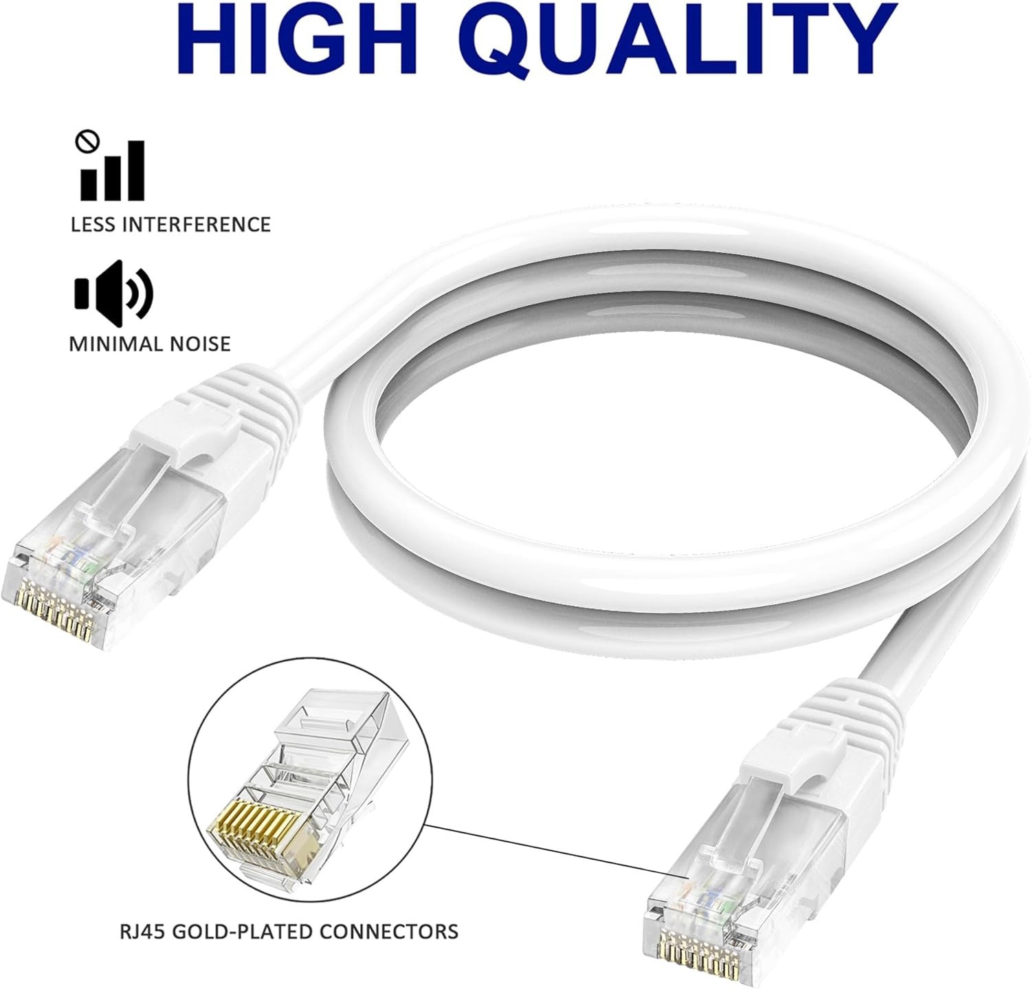 Cat6 Ethernet Bulk Cable Solid 500Mhz UTP Copper Wire – Gold Plated – 250 Ft RJ4