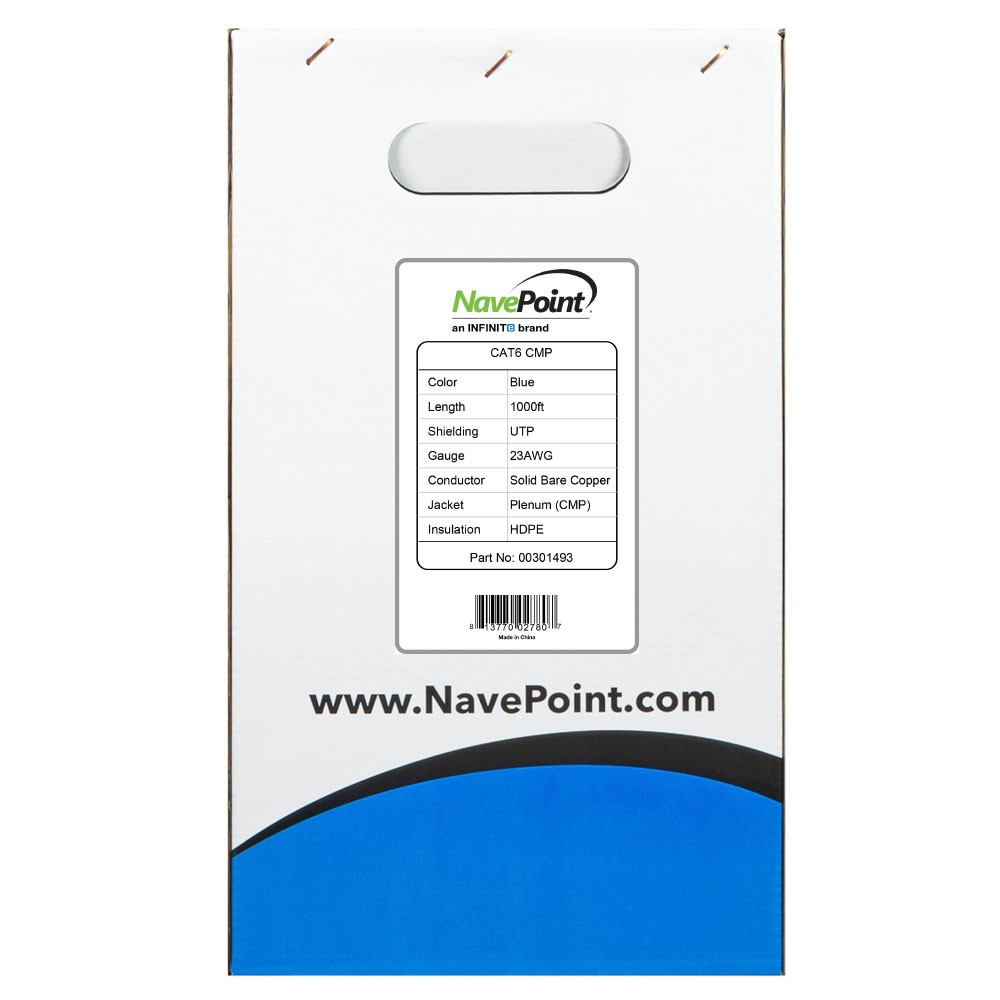CAT6 Plenum CMP Pure Copper UTP 23 AWG 250 MHz Network Ethernet – 1000 Ft Blue