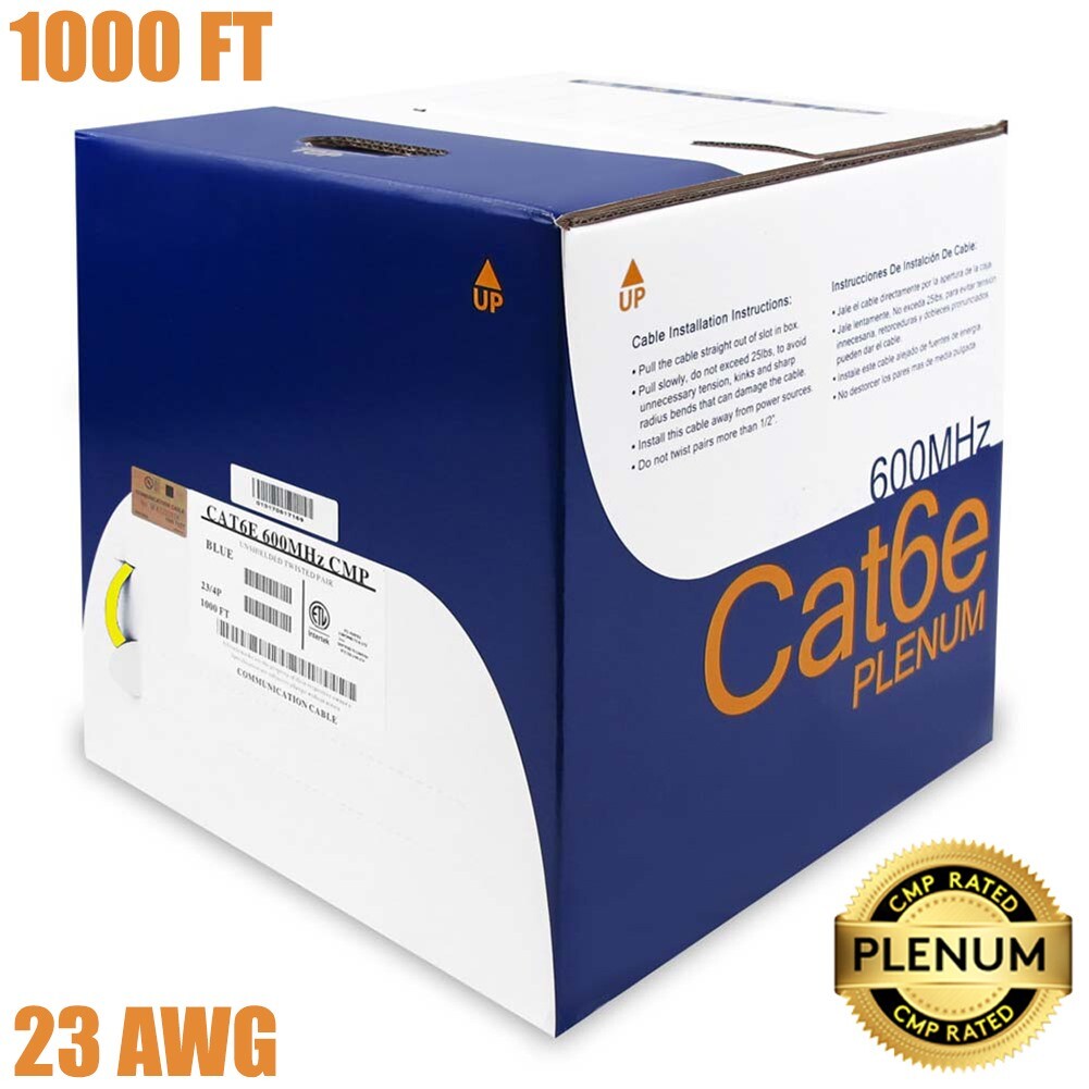 1000FT Cat6E Ethernet LAN Network Plenum Cable 23AWG Copper Solid Wire Yellow