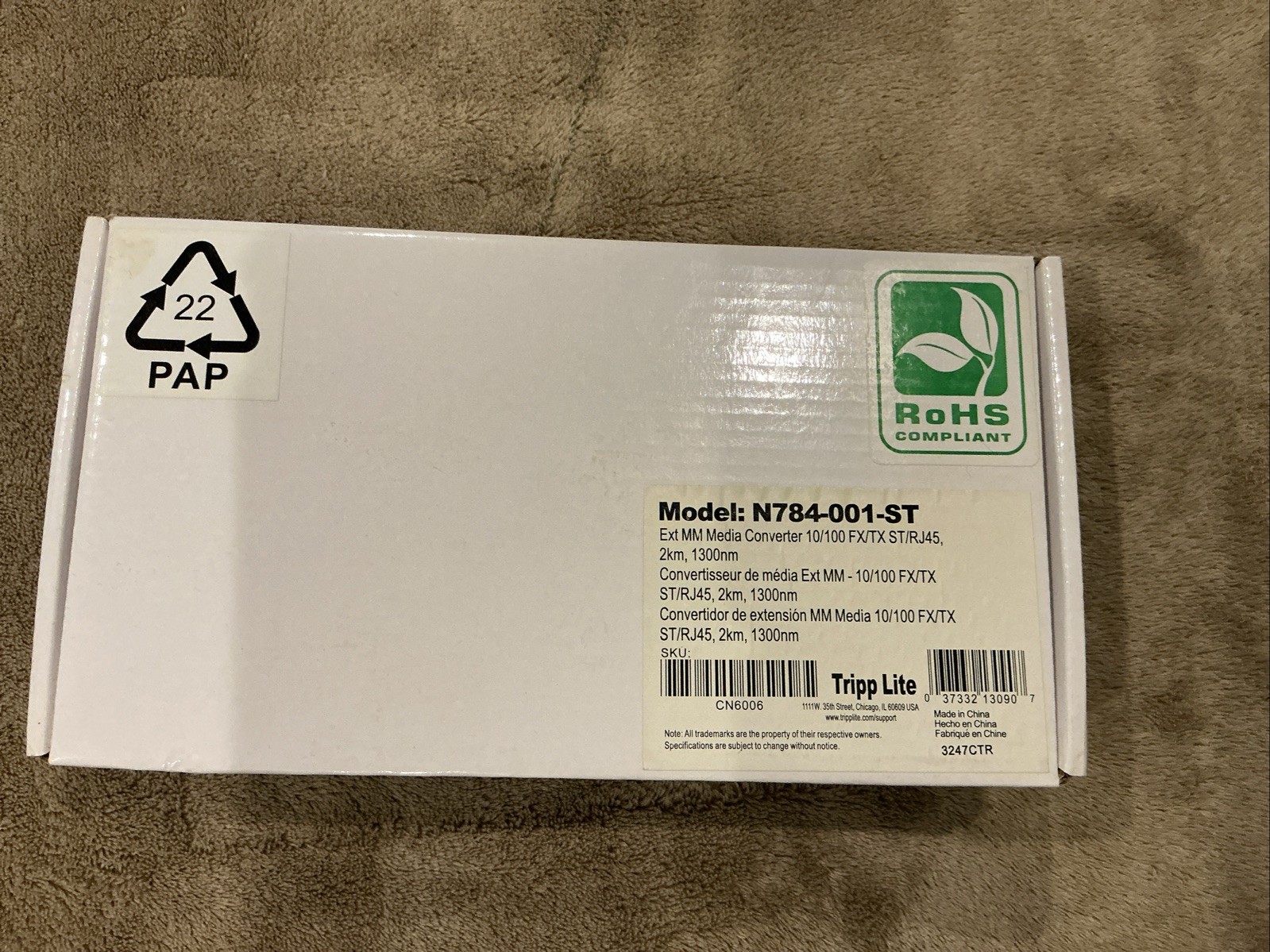 RoHS COMPLIANT Tripp Lite Ext MM Media Converter 10/100 FX/TX ST/RJ45