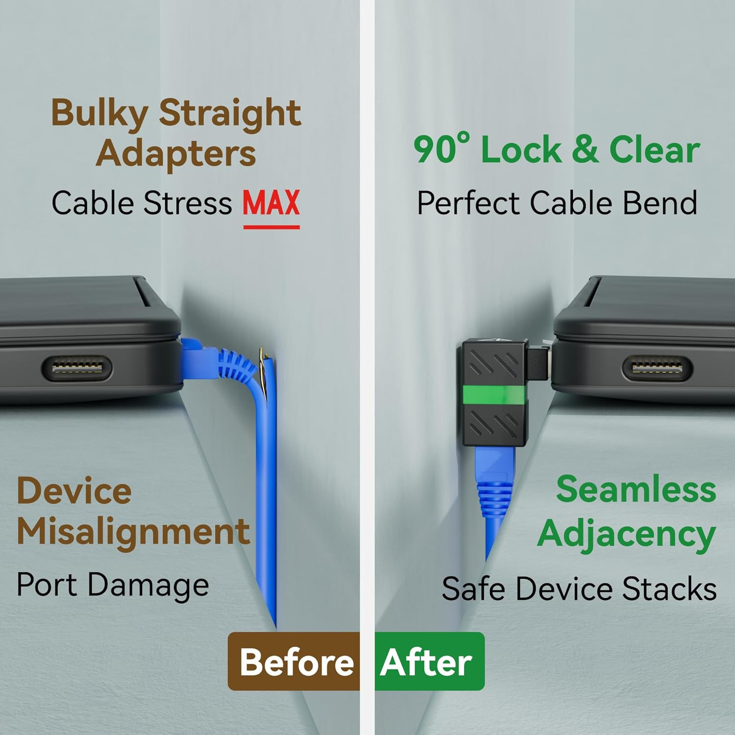 2-Pack 10Gbps 360� Rotatable Cat6A Right Angle Ethernet Adapter, 90-Degree RJ…