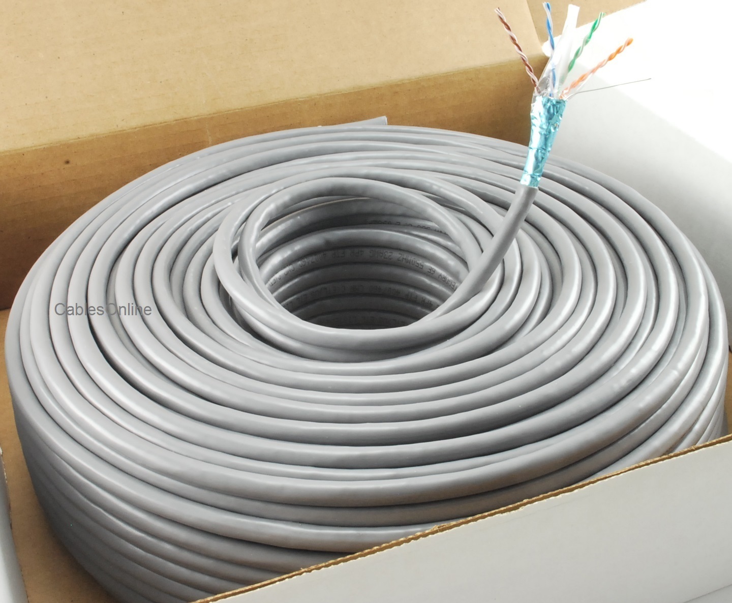 250ft CablesOnline CAT6e Shielded RJ45 FTP Solid Copper Grey Ethernet Bulk Cable